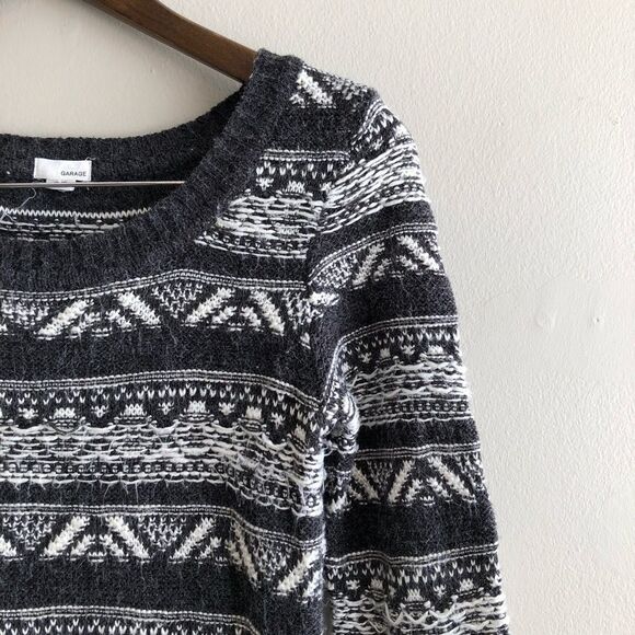 Garage Comfy Stretch Knit Stripe Scoop Neck Long Sleeve Mini Dress Grey - Picture 4 of 13